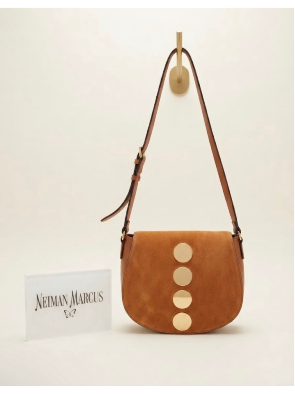 Neiman Marcus Brown Faux Leather Accent Saddle Crossbody Bag